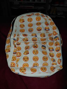 Emoji Print Canvas Backpack in White and Yellow